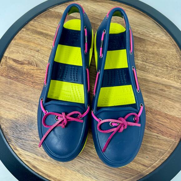 Crocs Women's Beach Line Boat Shoes Blue/Yellow/Pink Size 8 - Picture 5 of 8